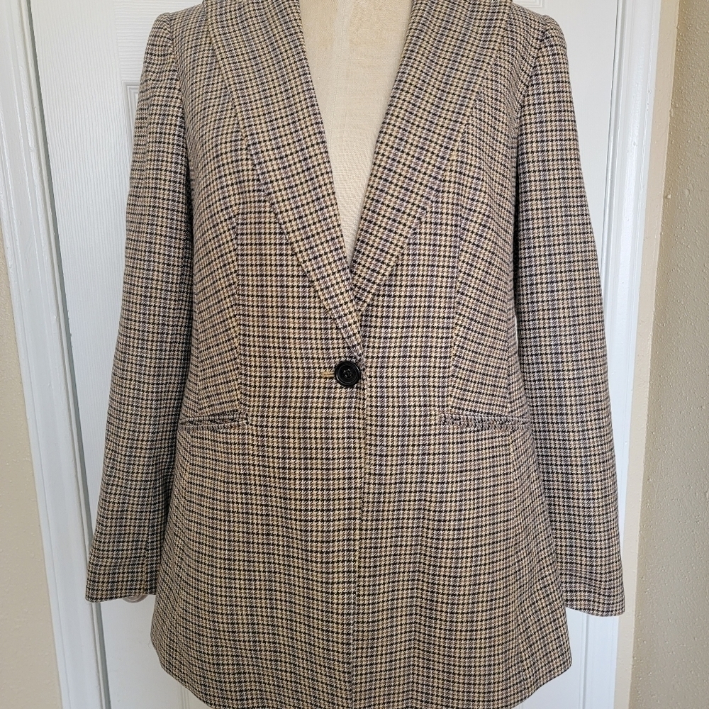 Talbots Plaid Print Brown Blazer Jacket Size 8 - Picture 8 of 15